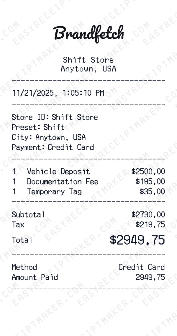 Shift receipt preview