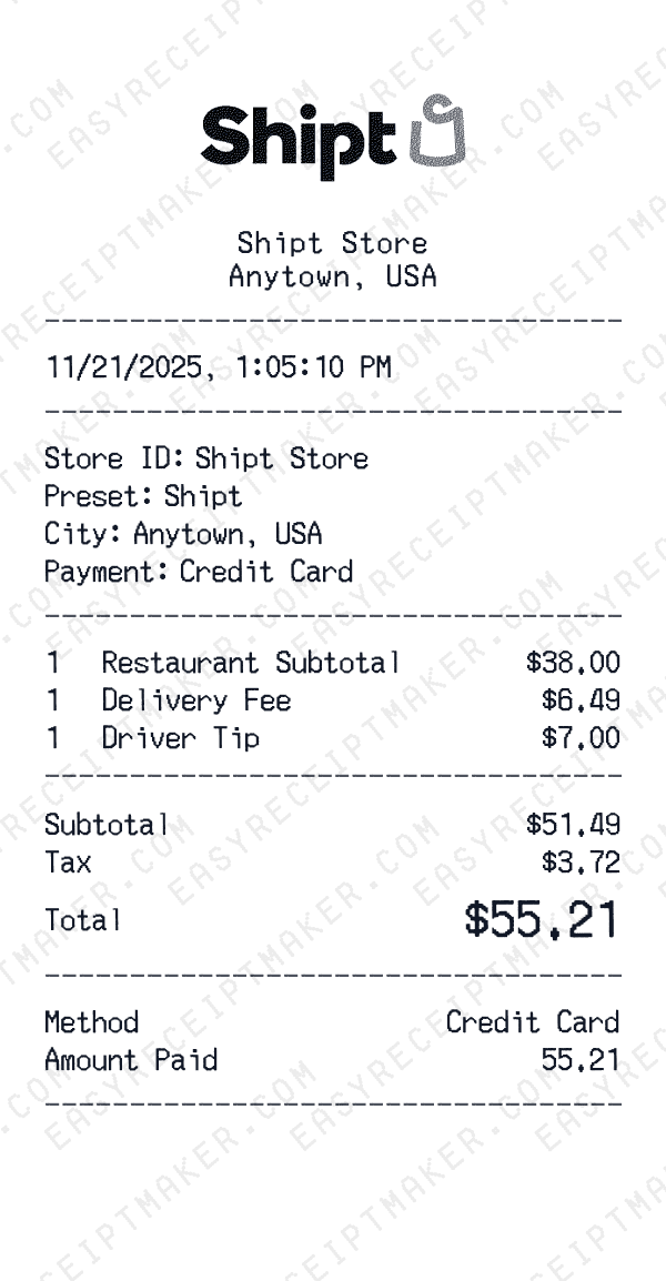 Shipt receipt preview