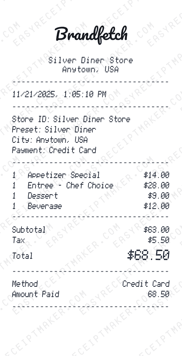 Silver Diner receipt preview