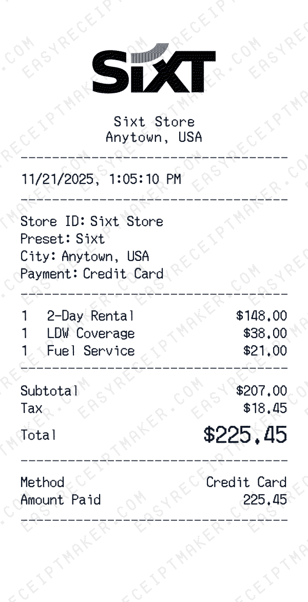 Sixt receipt preview