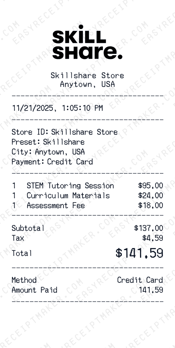 Skillshare receipt preview