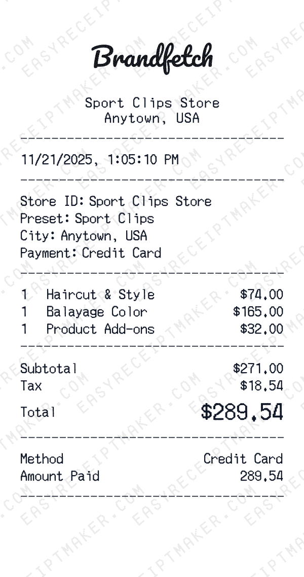 Sport Clips receipt preview