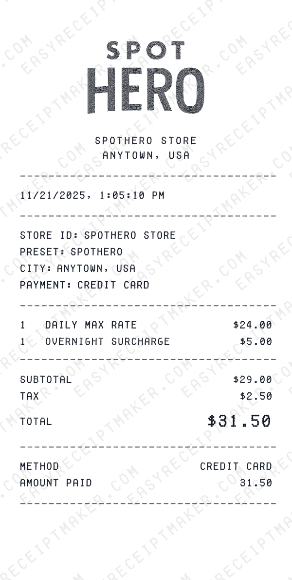 SpotHero receipt preview