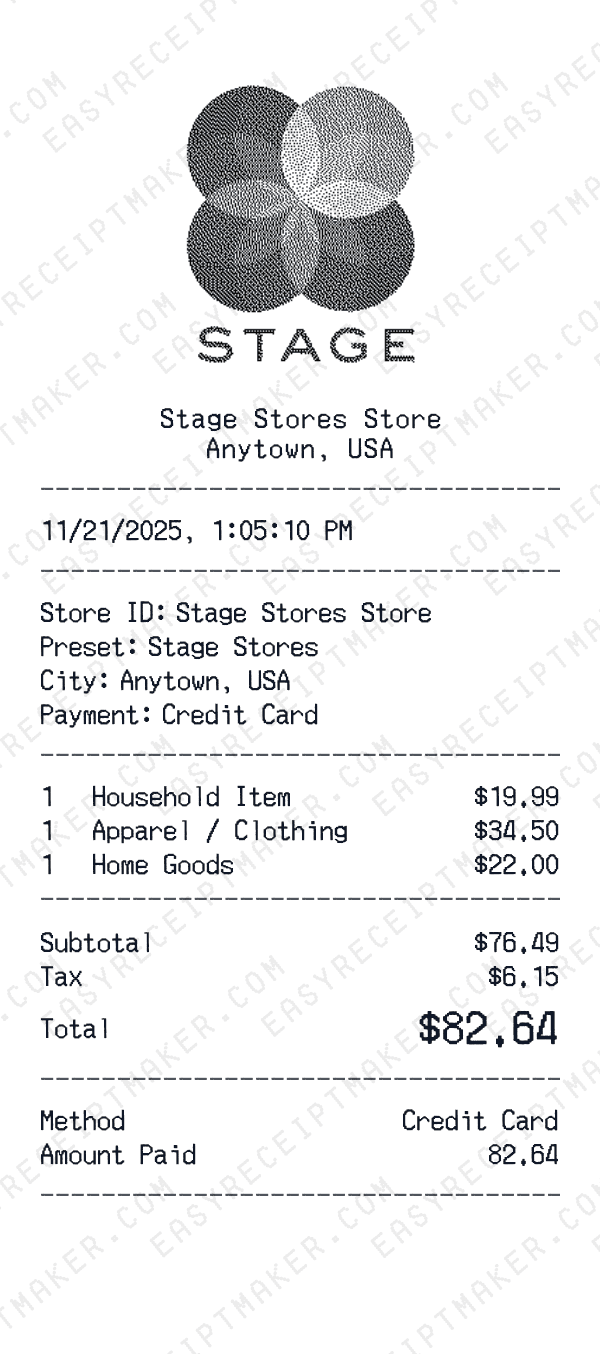 Stage Stores receipt preview