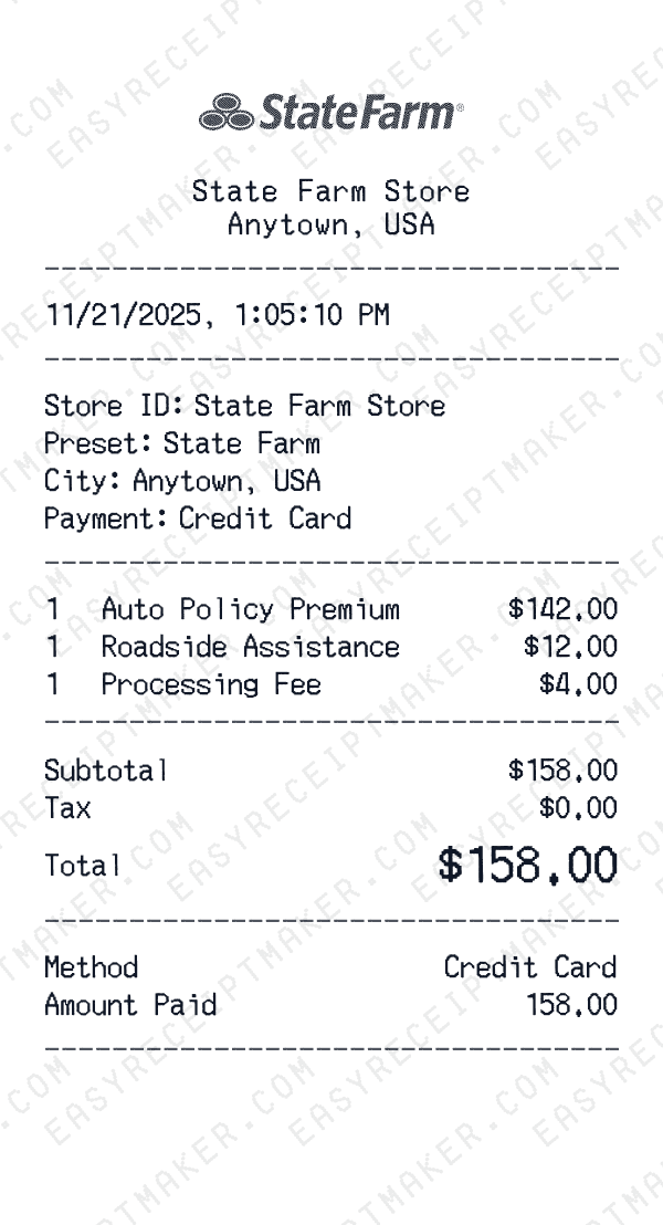 State Farm receipt preview