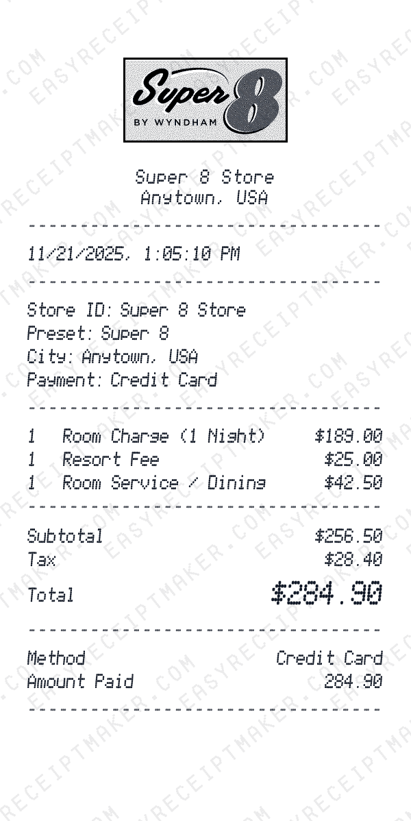 Super 8 receipt preview