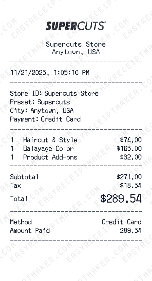 Supercuts receipt preview