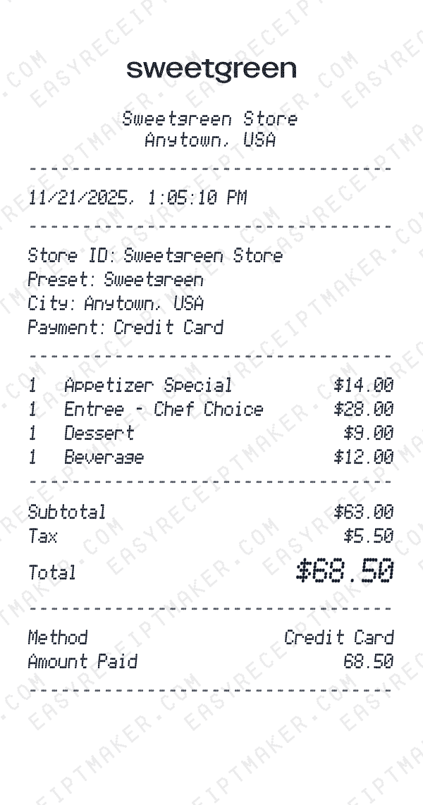 Sweetgreen receipt preview
