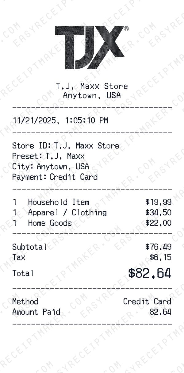 T.J. Maxx receipt preview