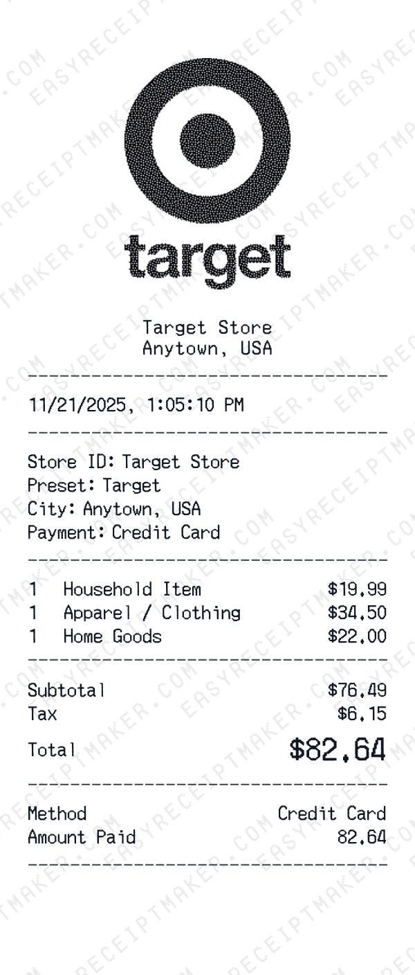 Target receipt template