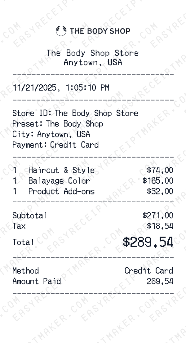 The Body Shop receipt preview