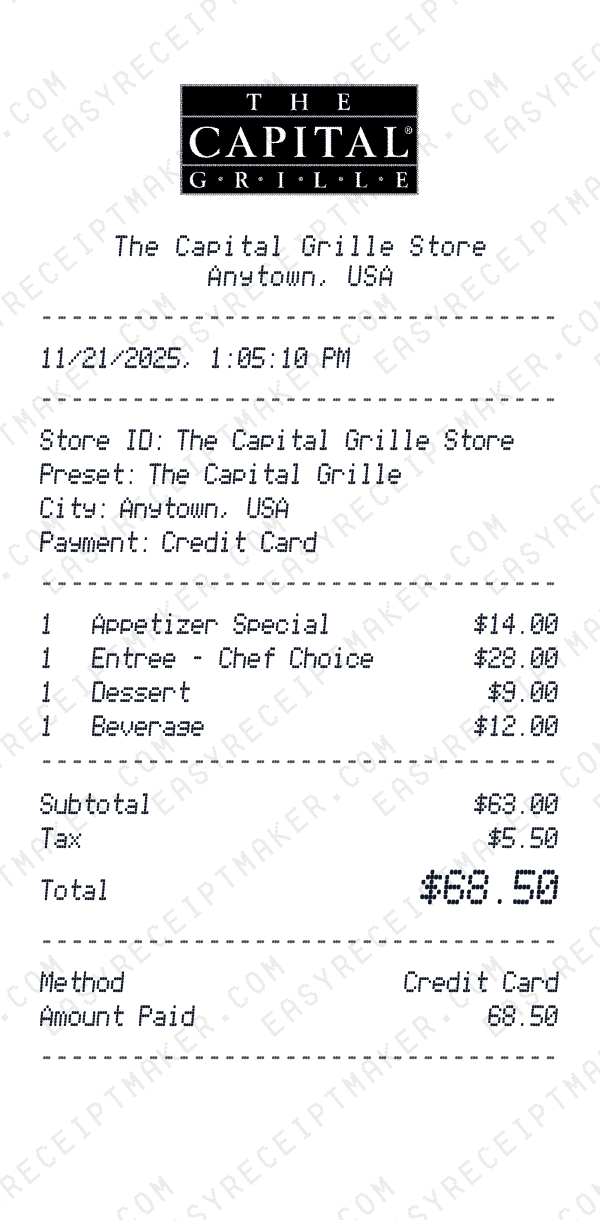 The Capital Grille receipt preview
