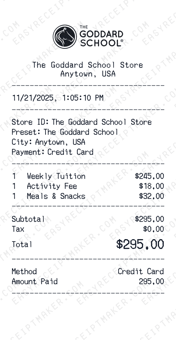 The Goddard School receipt preview