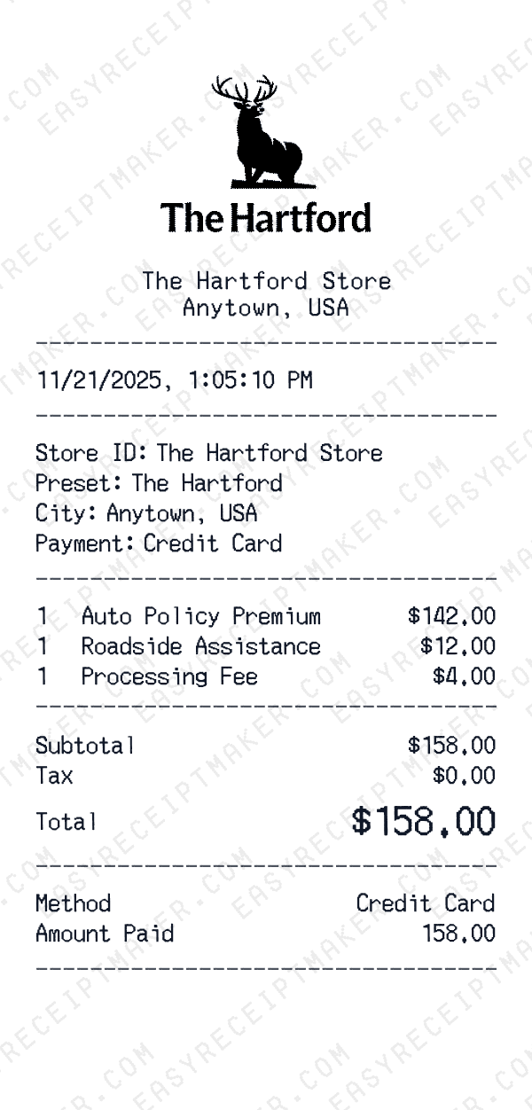 The Hartford receipt preview