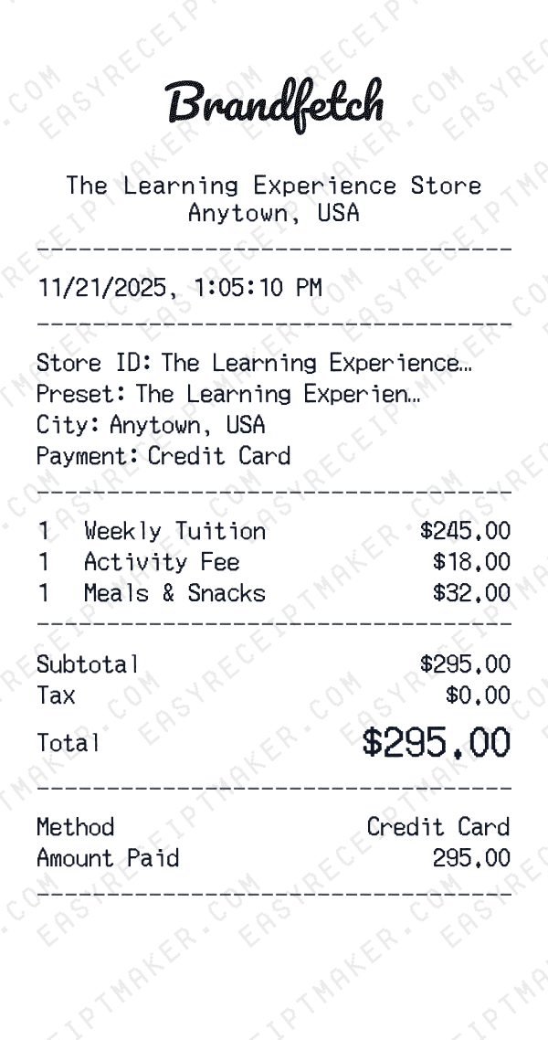 The Learning Experience receipt preview
