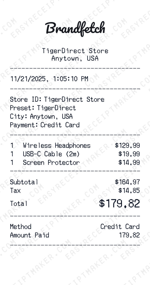 TigerDirect receipt preview