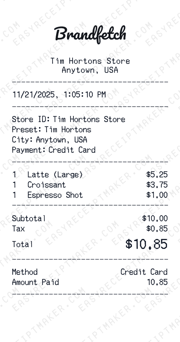 Tim Hortons receipt preview