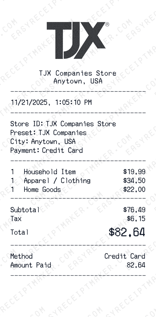 TJX Companies receipt preview
