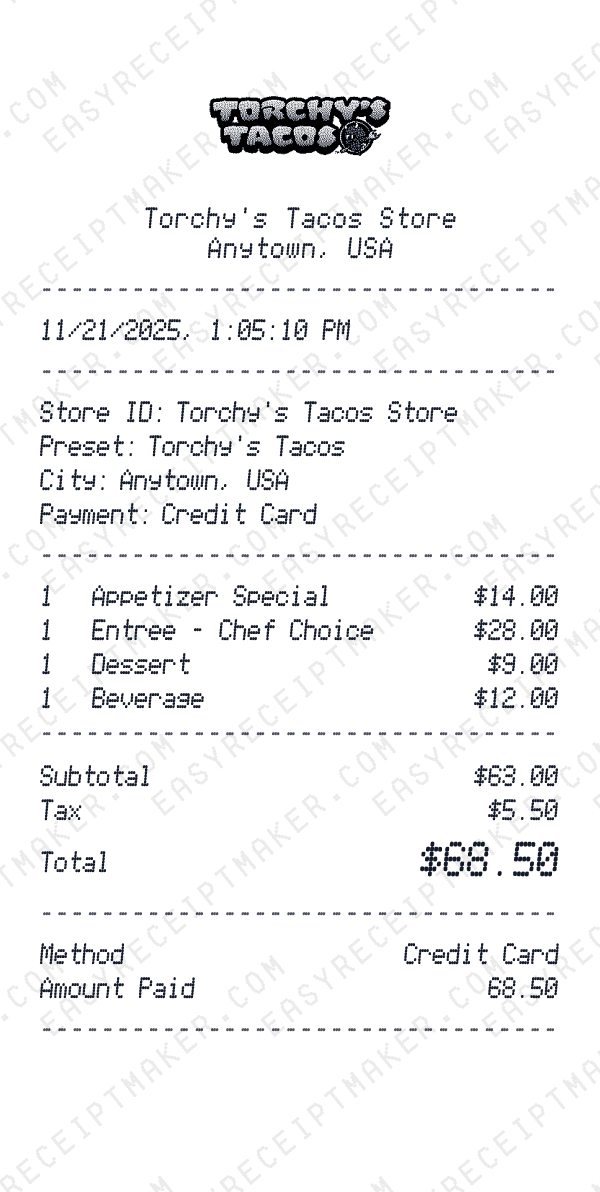 Torchy's Tacos receipt preview