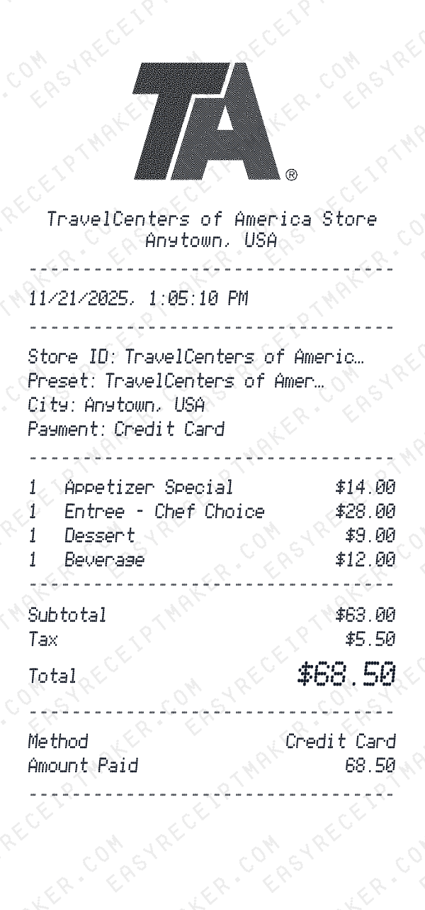 TravelCenters of America receipt preview