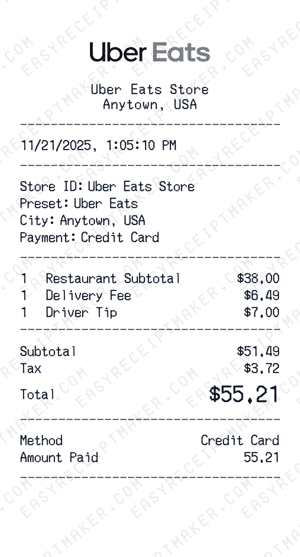 Uber Eats receipt template