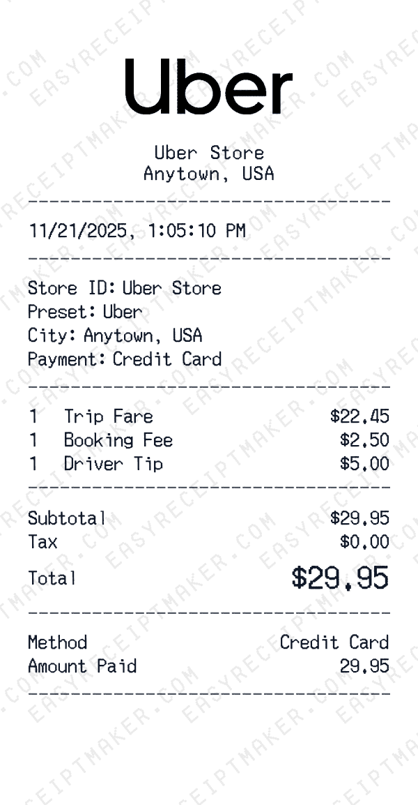 Uber receipt preview