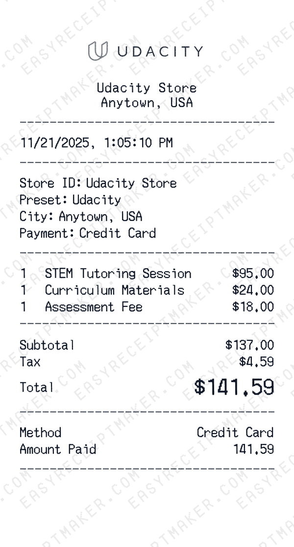 Udacity receipt preview