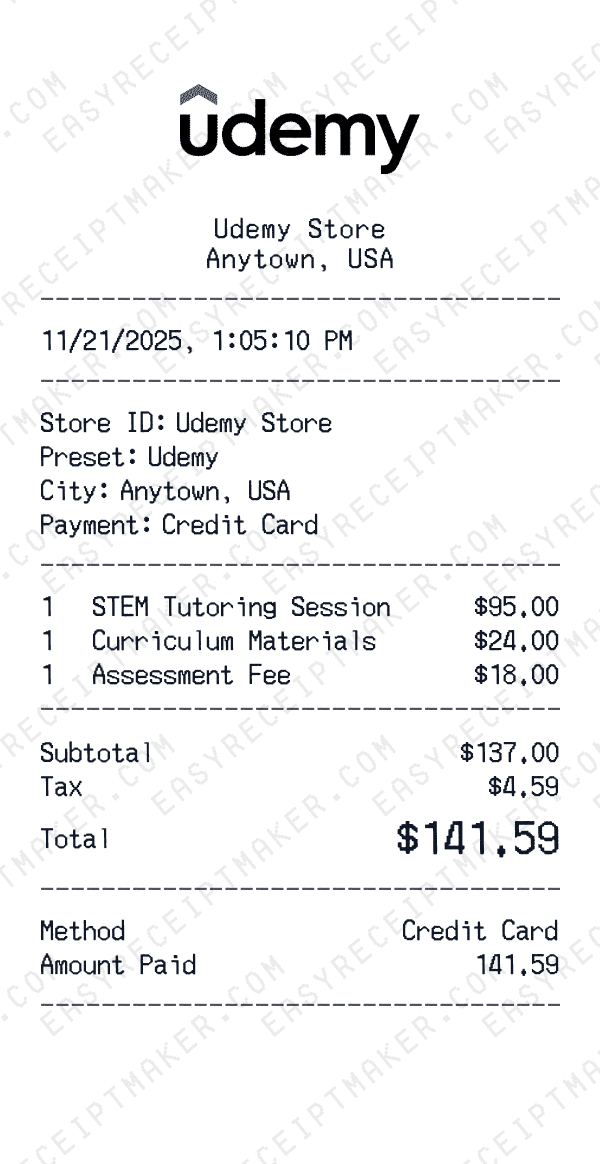 Udemy receipt preview