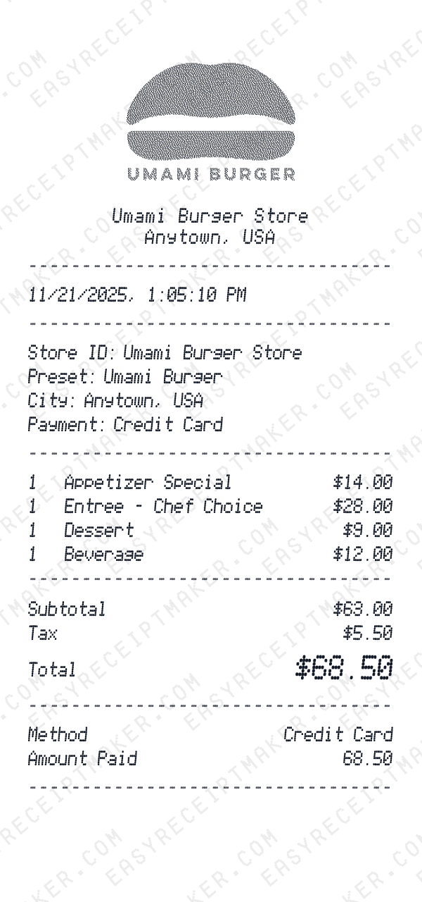 Umami Burger receipt preview