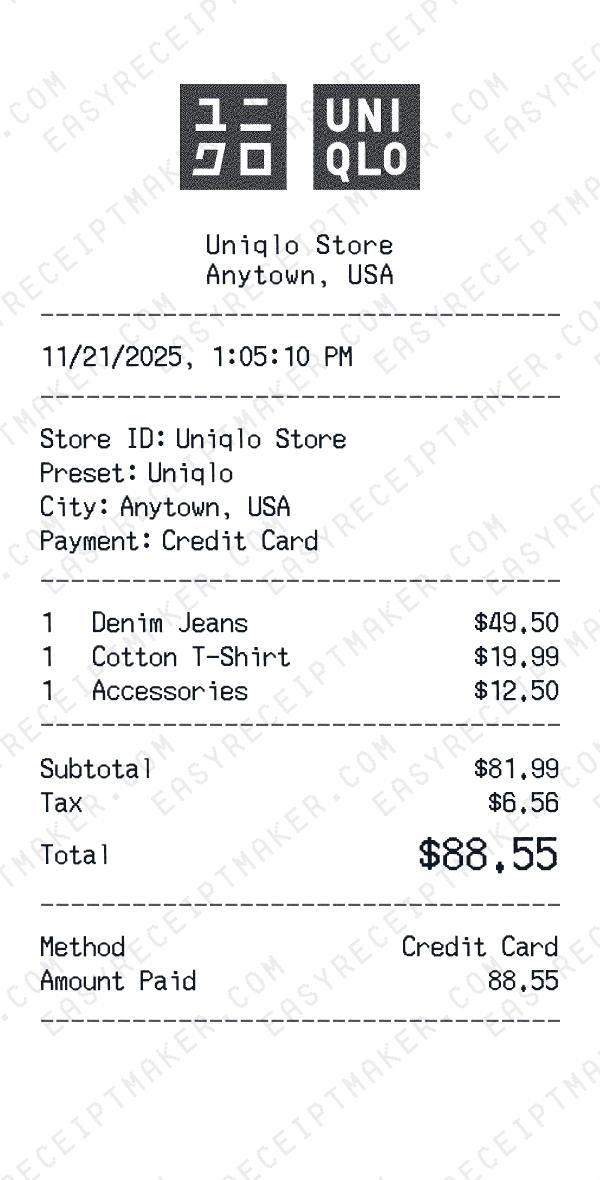 Uniqlo receipt preview
