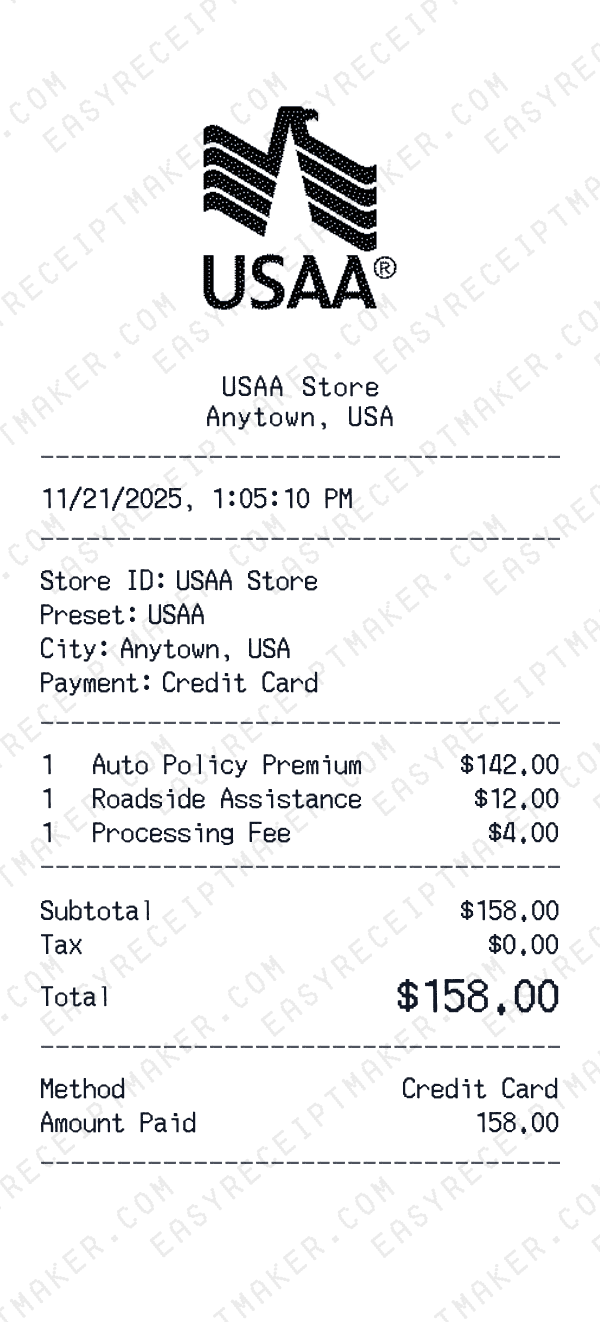 USAA receipt preview