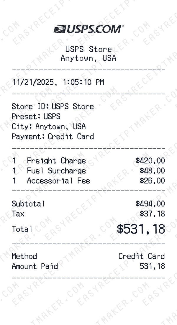 USPS receipt preview