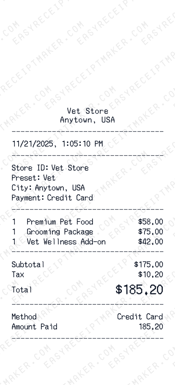 Vet receipt preview