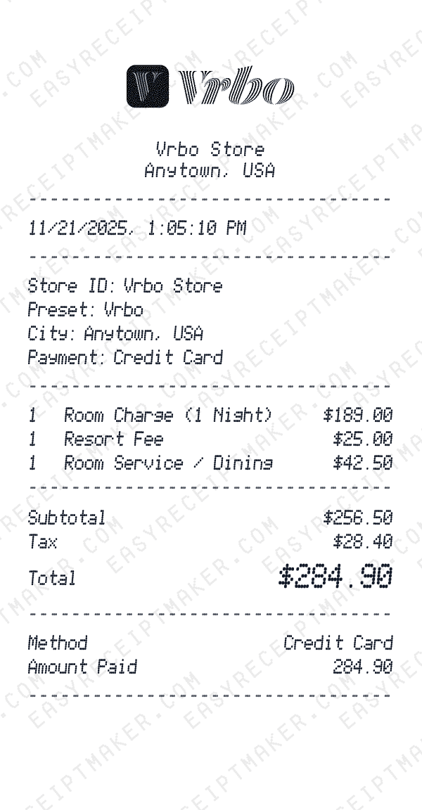 Vrbo receipt preview