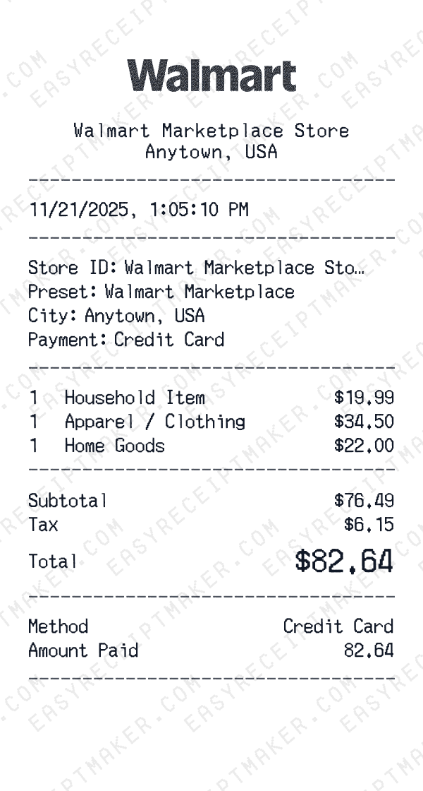 Walmart Marketplace receipt preview