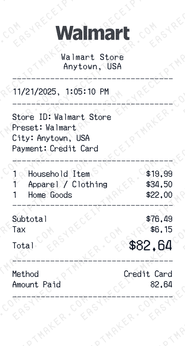 Walmart receipt template