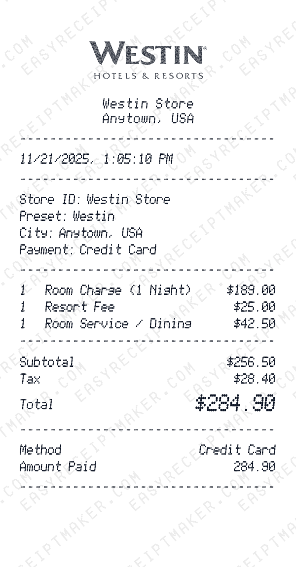 Westin receipt preview