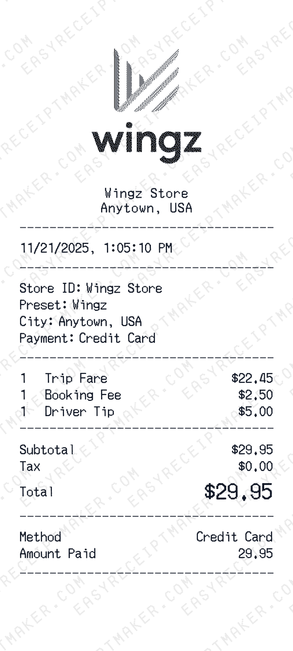 Wingz receipt preview