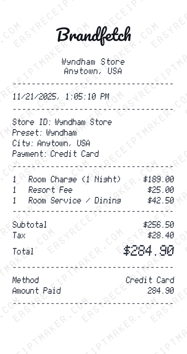 Wyndham receipt preview