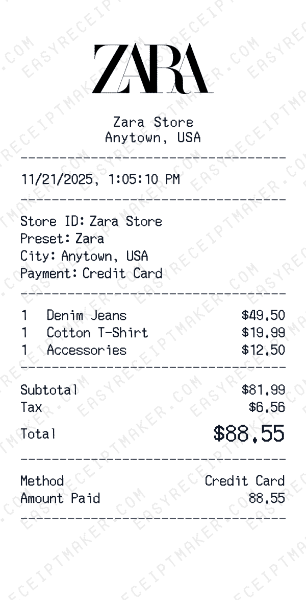 Zara receipt preview