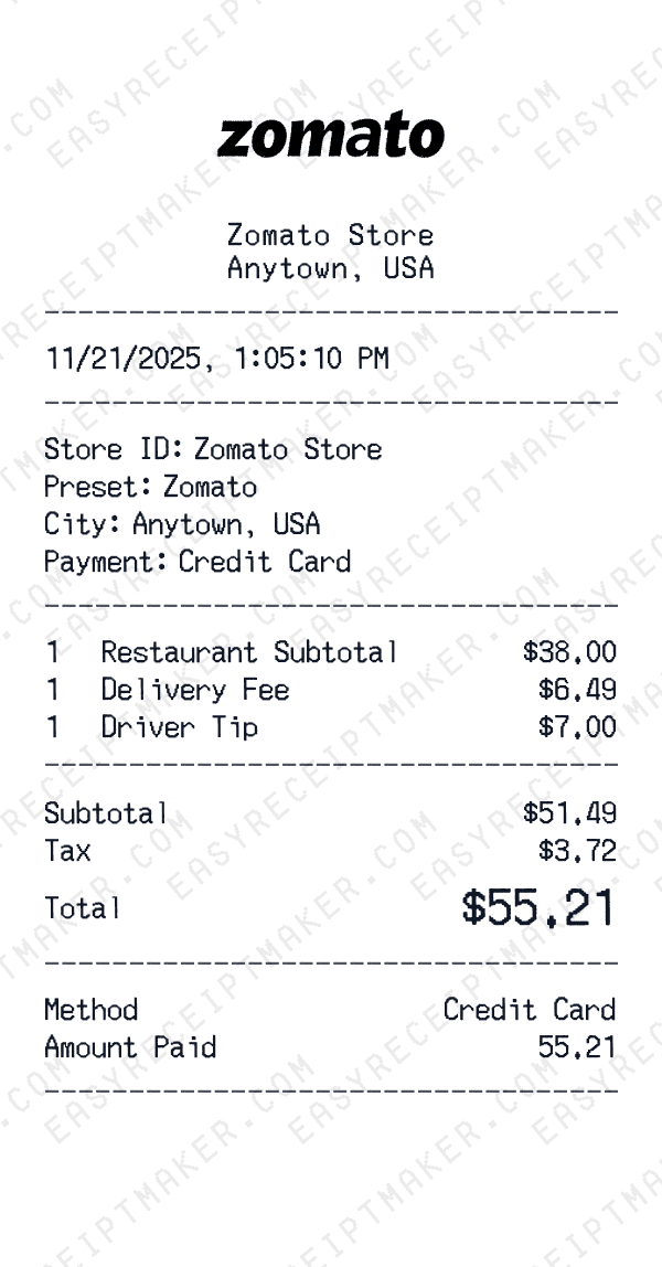 Zomato receipt preview