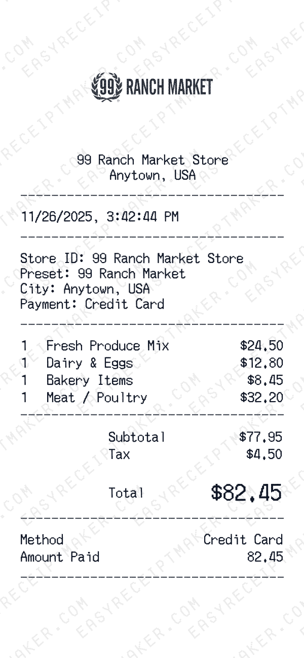 99 Ranch Market receipt preview
