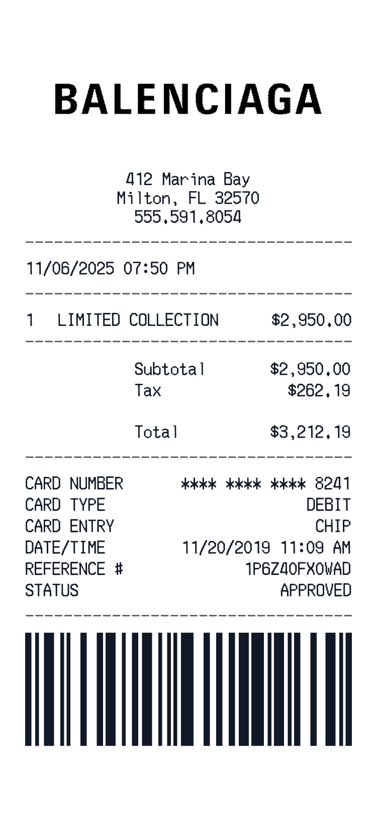 Balenciaga receipt example receipt preview