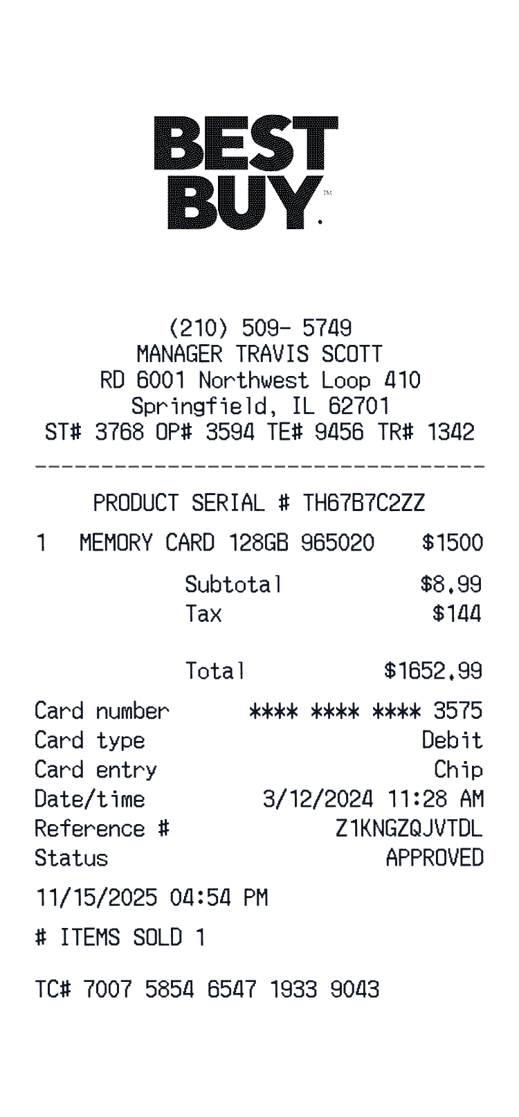 Best Buy Receipt example with Canon PowerShot G7 X Mark III and 1 more items receipt preview