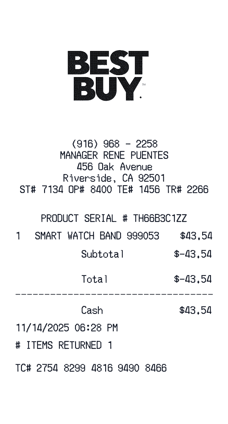 Best Buy Receipt example with Logitech MK470 Fullsize and 1 more item receipt preview