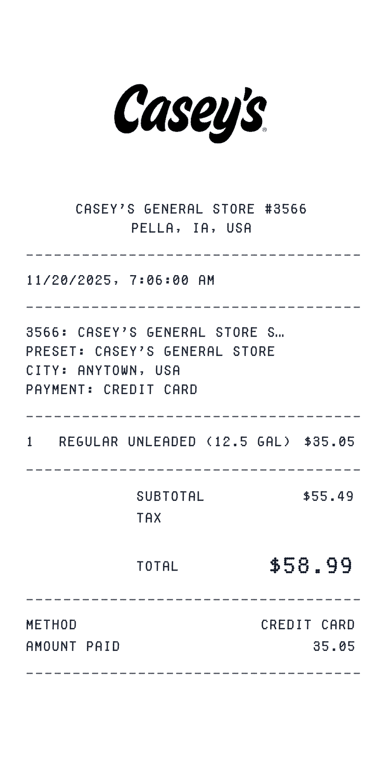Casey's General Store Receipt example receipt preview