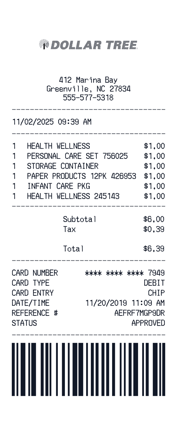 Dollar Tree receipt example receipt preview