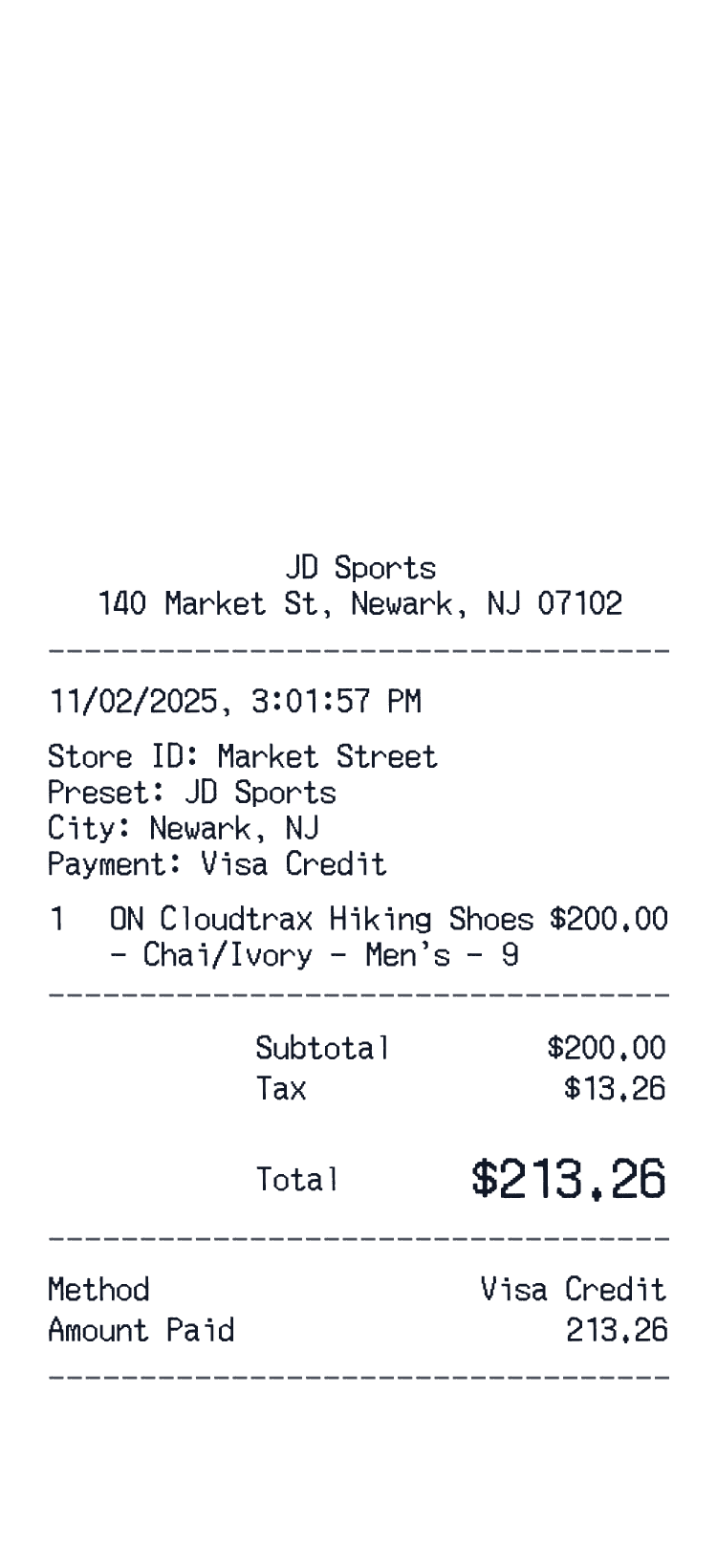 JD Sports receipt preview