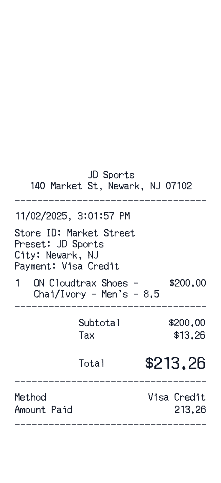 JD Sports receipt preview
