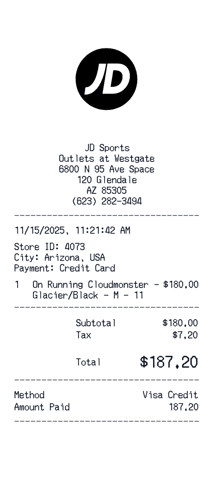 JD Sports receipt preview